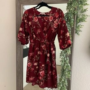 Maroon flower mini dress